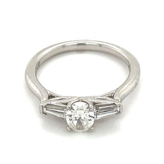 Platinum GIA Oval Diamond Engagement Ring with Baguette Side Stones