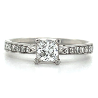 platinum princess cut diamond engagement ring with diamond set shoulders