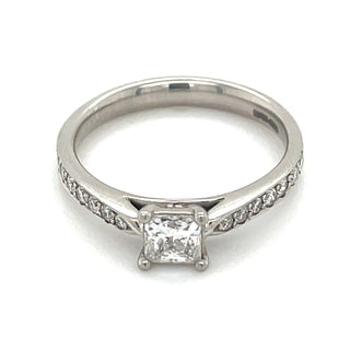 Alise- Platinum 0.42ct Earth Grown Princess cut Solitaire Engagement Ring with Pave Set Band