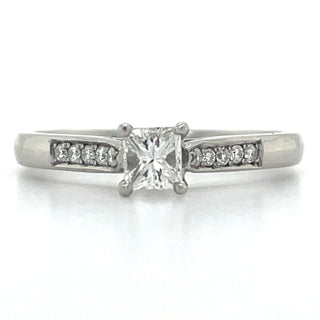 platinum princess cut diamond engagement ring with diamond set shoulders