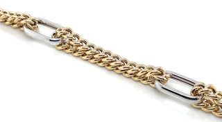 9ct Gold Two Tone Curb & Oval Link Bracelet