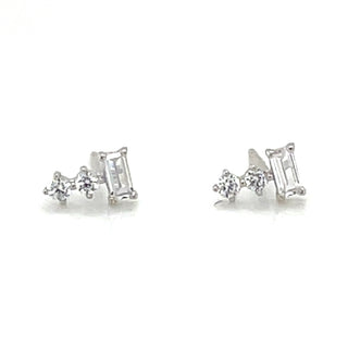 9ct White Gold Baguette And Two Stone Cz Stud Earrings