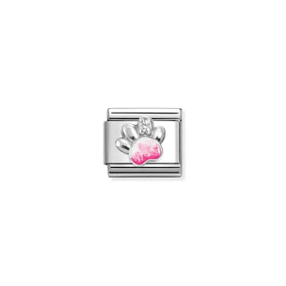 Composable CL SIMBOLS stainless steel, enamel, Cub. Zirc and 925 sterling silver Paw pink white