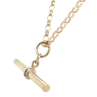 Vintage 9ct Yellow Gold 20” Round Belcher Chain And Straight T-Bar Necklace