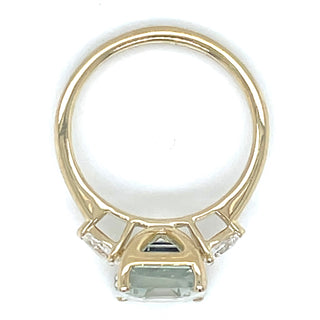 9ct Yellow Gold Earth Grown Green Amethyst and Diamond Ring