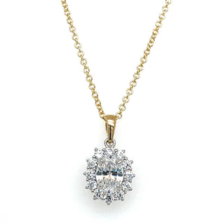 9ct Gold Two Tone Lady Di Style Cz Halo Necklace