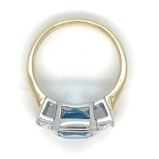 9ct Yellow Gold Laboratory Grown 4.29ct Emerald Cut Topaz And 0.44ct Side Baguette Diamond Ring