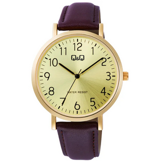 Q & Q Gents Brown Leather Strap Watch With Cream Dial