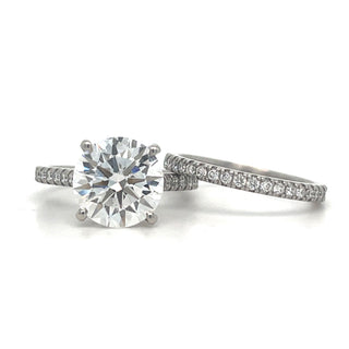 Evelyn Ring Set - Platinum Laboratory Grown 4.30ct Round Brilliant Solitaire With Hidden Halo And Castle Set Diamond Band Ring Set