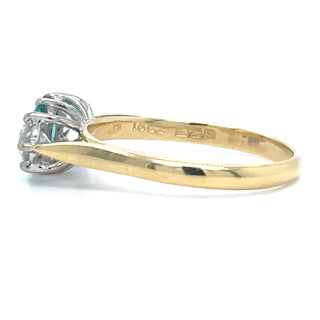 Vintage 18ct Yellow Gold Emerald And Diamond Three Stone Ring