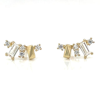 9ct Yellow Gold Multi Cut Cz Stud Earrings