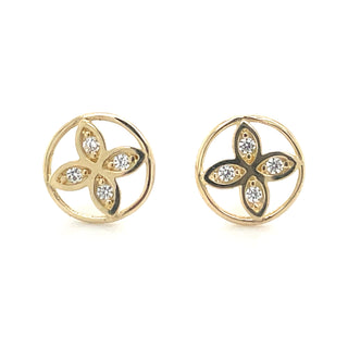 9ct Yellow Gold Flower Cz Earrings