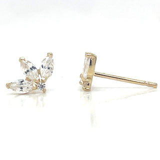 9ct Yellow Gold Lotus Cz Three Stone Stud Earrings