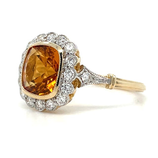 9ct Yellow Gold 2.05ct Citrine And 0.45ct Diamond Halo Ring With Milgrain Setting
