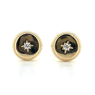 9ct Yellow Gold Flat Star Set Cz Earrings