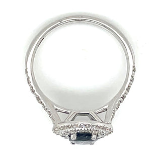 9ct White Gold Earth Grown 1ct Oval Sapphire With Double Diamond Halo Ring