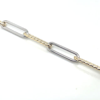 9ct Gold Two Tone Twisted And Polished Oval Link Bracelet