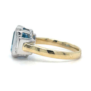 9ct Yellow Gold Laboratory Grown 4.29ct Emerald Cut Topaz And 0.44ct Side Baguette Diamond Ring