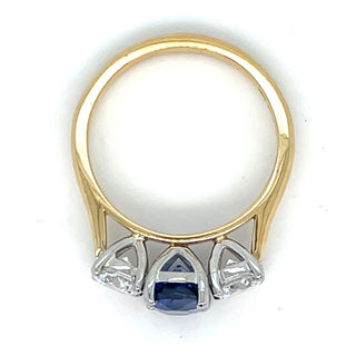 18ct Yellow Gold Laboratory Grown 1.91ct Oval Sapphire & 1ct Round Diamond Three Stone Ring