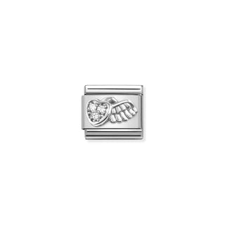 Composable Classic SYMBOLS in stainless steel ,enamel and 925 sterling silver Winged Heart With CZ