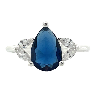 Sterling Silver Sapphire And Cz Ring