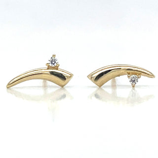 9ct Yellow Gold Curved Bar And Cz Earrings