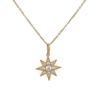 9ct Yellow Gold Cz 8 Pointed Star Necklace