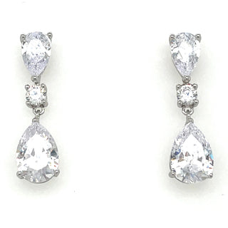 Sterling Silver Pear & Round Cz Drop Earrings