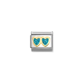 CHARM, COMPOSABLE LINK, DOUBLE HEART, TURQUOISE GLITTER