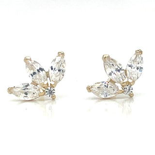 9ct Yellow Gold Lotus Cz Three Stone Stud Earrings