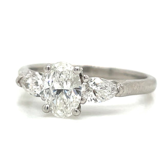 Ciara - Platinum Oval Centre With Pear Side Stone Diamond Ring