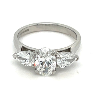 Cynthia - Platinum 1.76ct Laboratory Grown Oval and Side Pear Diamond Rings