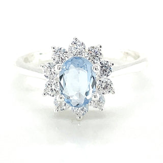 Sterling Silver Aquamarine & Cz Cluster Ring