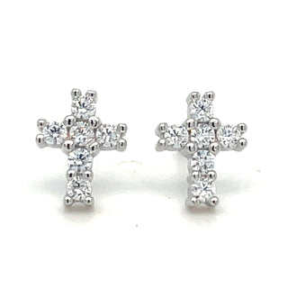 Sterling Silver Cz Cross Stud Earrings