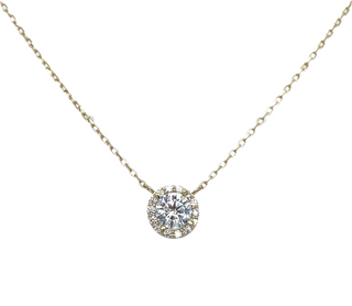 9ct Yellow Gold Round Cz Halo Necklace