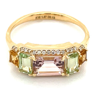 18ct Yellow Gold Earth Grown Pink Tourmaline, Green Tourmaline, Orange Tourmaline & Diamond Ring