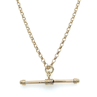 Vintage 9ct Yellow Gold 25” Round Belcher Chain With Detailed T-Bar