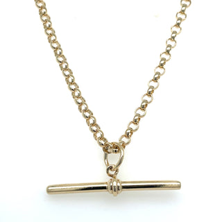 Vintage 9ct Yellow Gold 18” Heavy Round Belcher Chain With Straight T-Bar