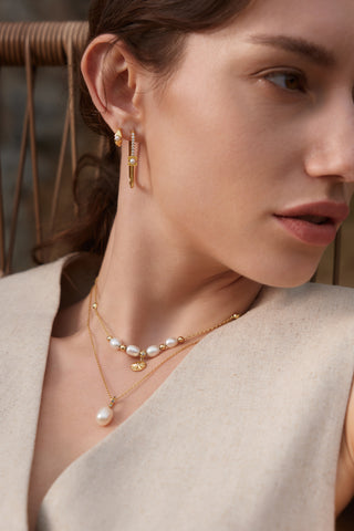 Ania Haie Gold Pearl Geometric Hoop Earrings