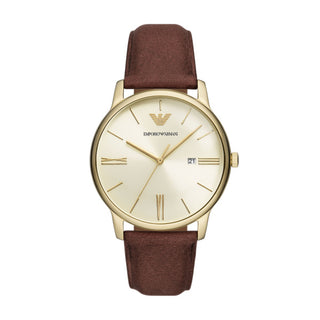 Armani Gents Three-Hand Date Brown Leather Watch