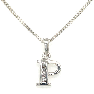 Sterling Silver Half Cz Initial Necklace