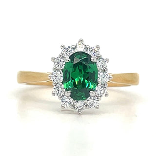 9ct Yellow Gold Lady Di Emerald And Cz Cluster Ring