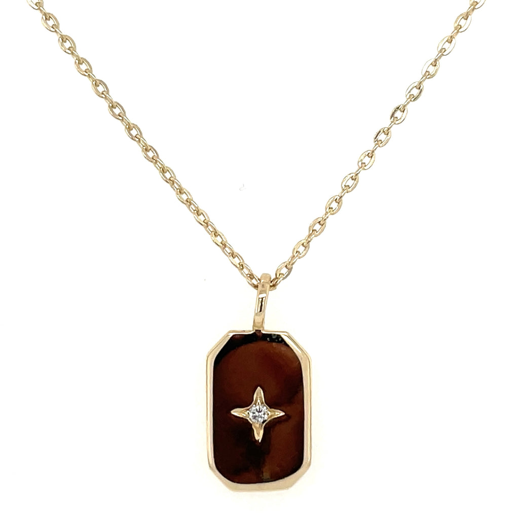9ct Yellow Gold Rectangular Disc With Star Set Earth Grown Diamond Pen ...