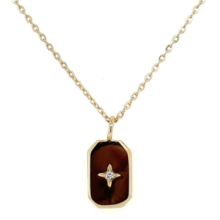 9ct Yellow Gold Rectangular Disc With Star Set Earth Grown Diamond Pendant