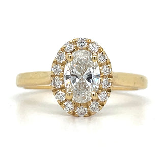 Ruth - 18ct Yellow Gold Laboratory Grown 1.01ct Castle Set Oval Halo Diamond Engagement Ring