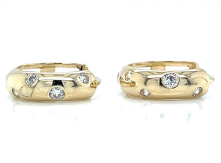 9ct Yellow Gold Hoop Earrings With Scattered Cz