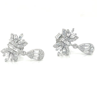 Sterling Silver Bow Earrings With Drop Cz