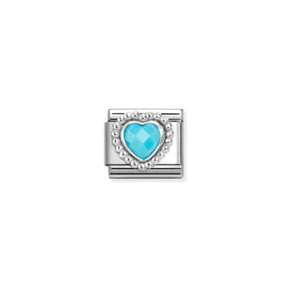 Composable CL FACETED STONES, steel with 925 sterling silver HEART with DOTS RICH SETTING TURQUOISE