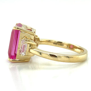 14ct Yellow Gold Laboratory Grown 7.35ct Pink Sapphire & 0.81ct Diamond Ring