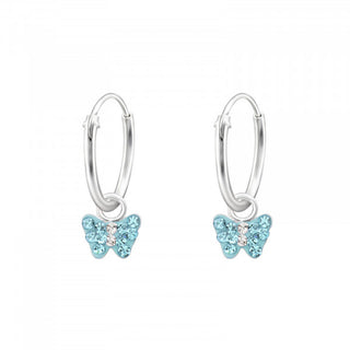 Children’s Sterling Silver Hoop Earrings with Drop Blue Butterfly